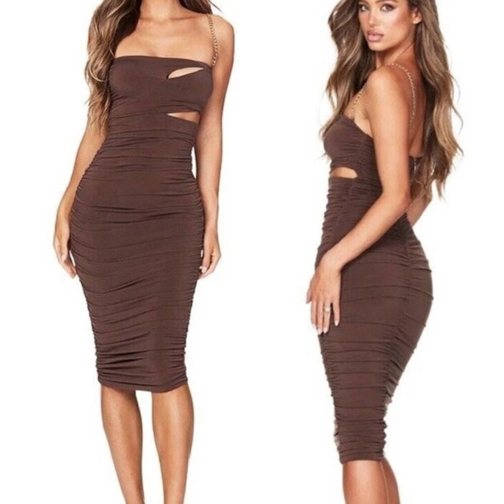 Nookie Chocolate Cut-Out Midi Dress
